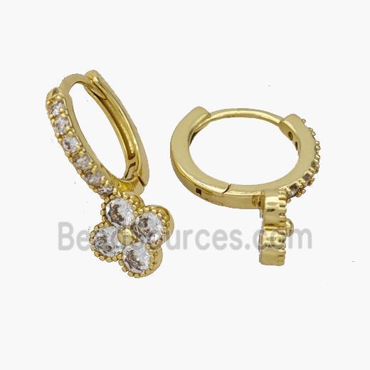 Copper Clover Hoop Earrings Pave Zirconia Gold Plated