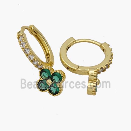 Copper Clover Hoop Earrings Pave Zirconia Gold Plated