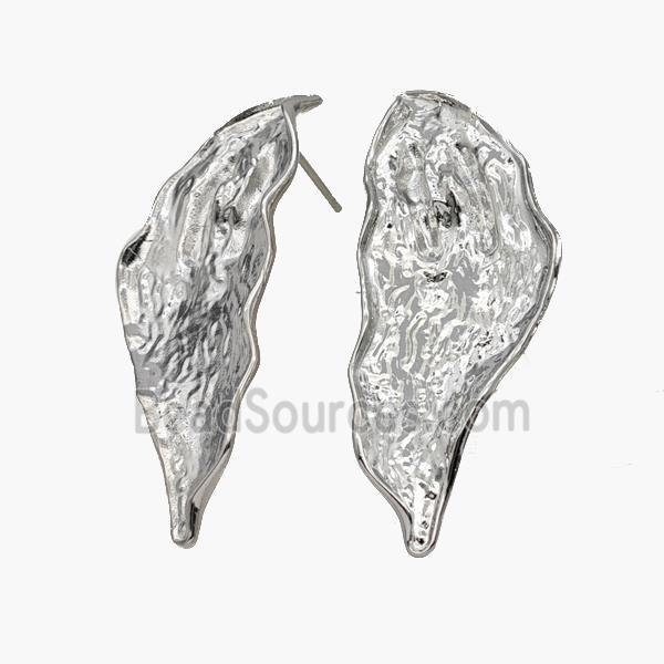 Copper Leaf Stud Earrings Hammered Platinum Plated