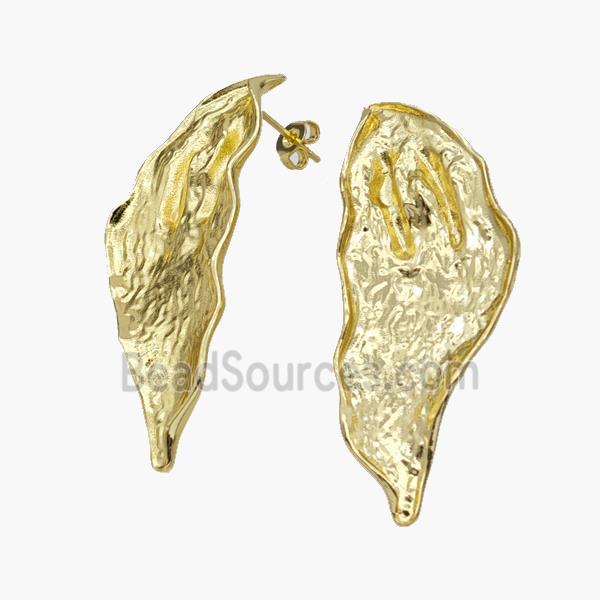 Copper Leaf Stud Earrings Hammered Gold Plated