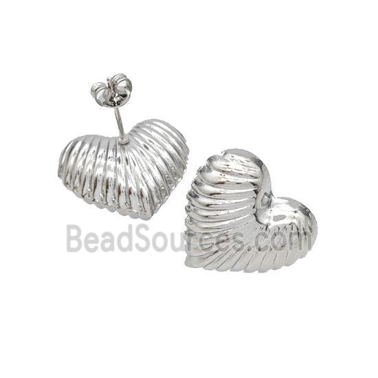 Copper Heart Stud Earrings Platinum Plated