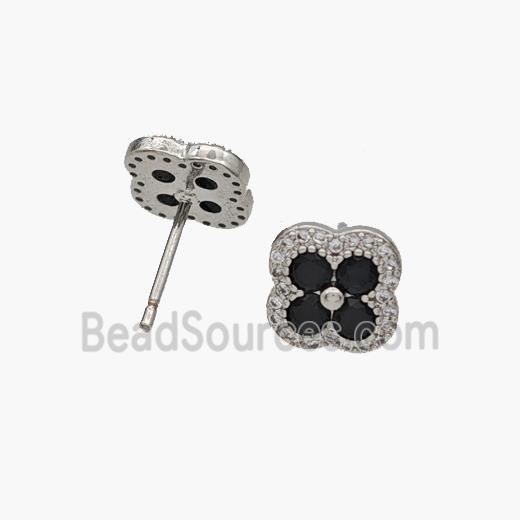 Copper Clover Stud Earrings Pave Zirconia Platinum Plated