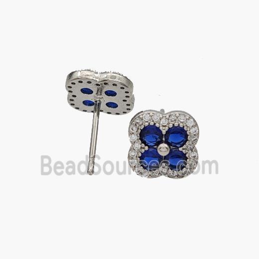 Copper Clover Stud Earrings Pave Zirconia Platinum Plated