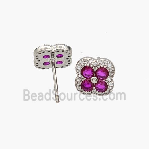 Copper Clover Stud Earrings Pave Zirconia Platinum Plated