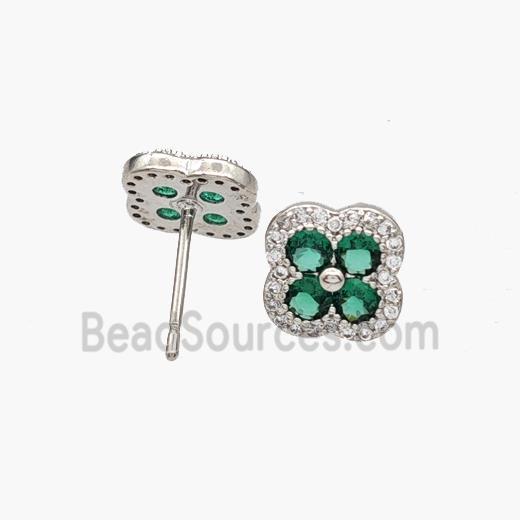 Copper Clover Stud Earrings Pave Zirconia Platinum Plated