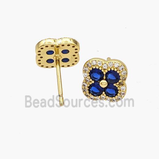 Copper Clover Stud Earrings Pave Zirconia Gold Plated