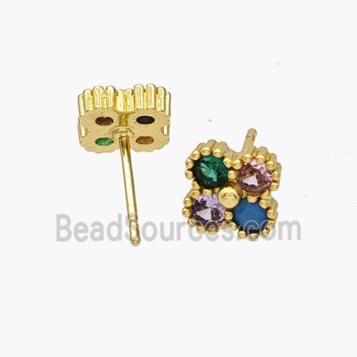 Copper Clover Stud Earrings Pave Zirconia Gold Plated