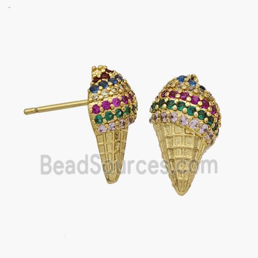 Copper Icecream Stud Earrings Micropave Zirconia Gold Plated