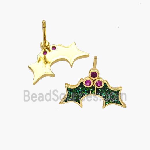 Copper Bat Stud Earrings Pave Zirconia Gold Plated