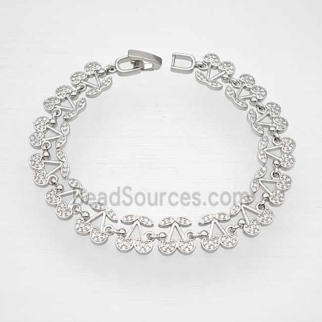 Copper Cherry Bracelet Pave Zirconia Platinum Plated