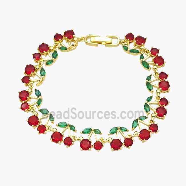 Copper Cherry Bracelet Pave Zirconia Gold Plated