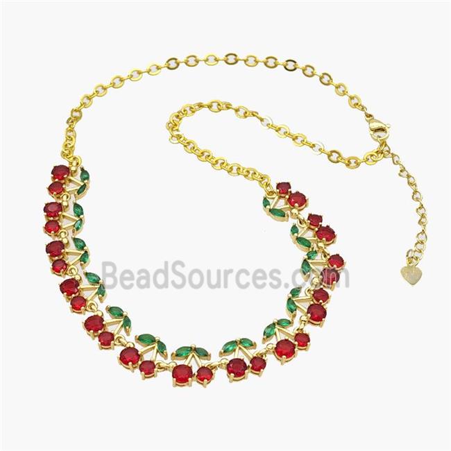 Copper Cherry Necklace Pave Zirconia Gold Plated