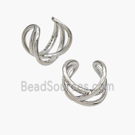 Copper Clip Earrings Pave Zirconia Platinum Plated