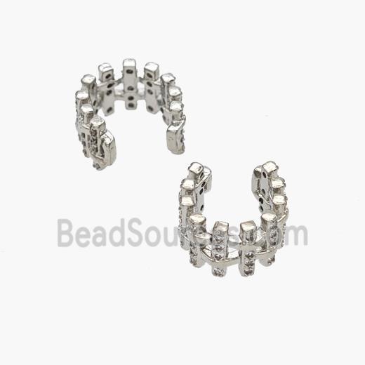 Copper Clip Earrings Pave Zirconia Platinum Plated