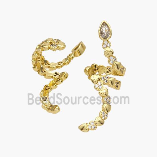 Copper Clip Earrings Pave Zirconia Snake Gold Plated