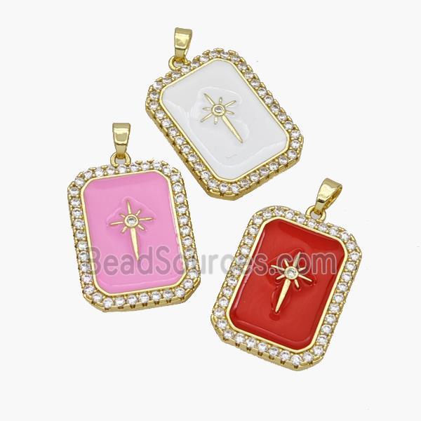 Copper Rectangle Pendant Pave Zirconia Enamel Northstar Gold Plated Mixed