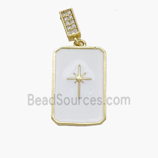 Copper Rectangle Pendant White Enamel Northstar Gold Plated