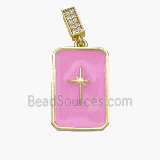 Copper Rectangle Pendant Pink Enamel Northstar Gold Plated