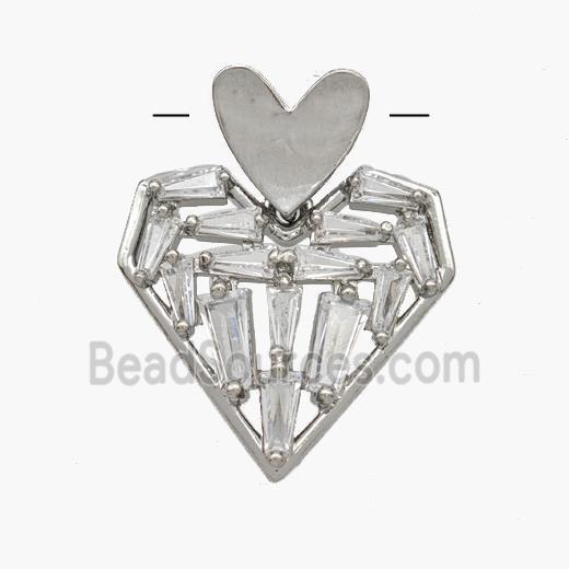 Copper Heart Pendant Pave Zirconia Platinum Plated