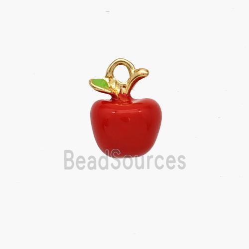 Copper Apple Pendant Red Enamel Gold Plated