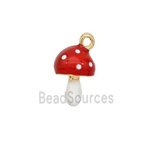 Copper Mushroom Pendant Red Enamel Gold Plated