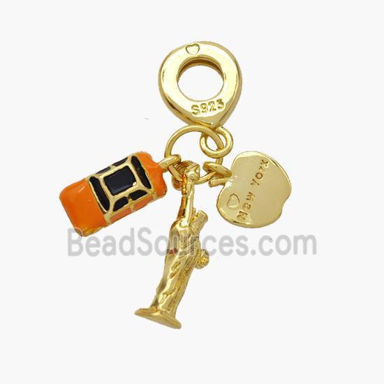 Copper Car Apple Goddess Pendant Orange Enamel Gold Plated