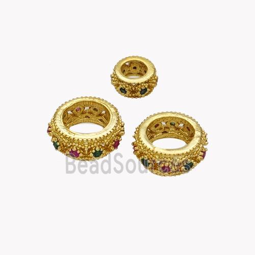 Copper Rondelle Beads Pave Zirconia Gold Plated