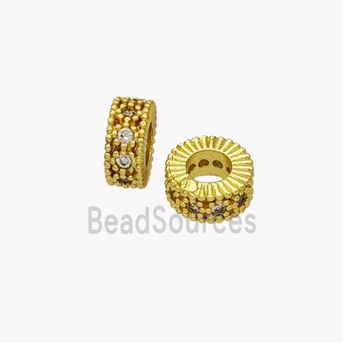 Copper Heishi Beads Pave Zirconia Gold Plated