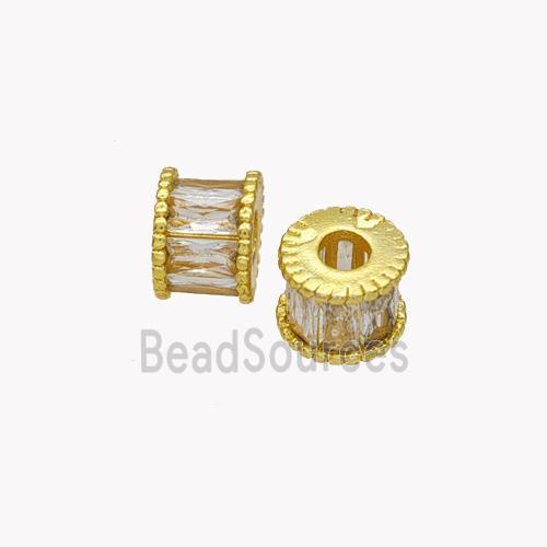 Copper Tube Beads Pave Zirconia Gold Plated