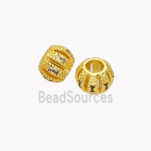 Copper Round Beads Pave Zircoonia Large Hole Gold Plated