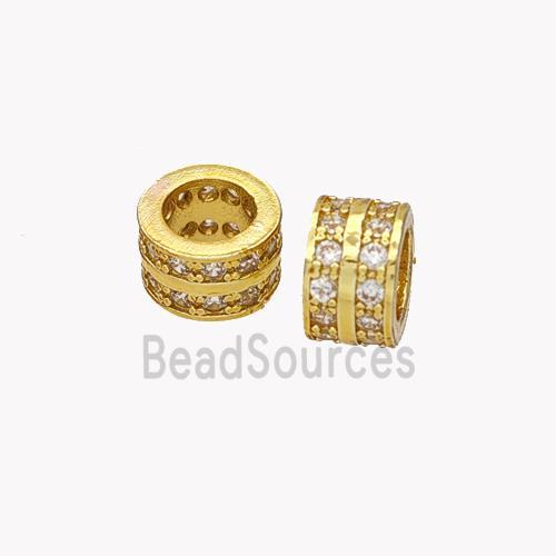 Copper Tube Beads Pave Zirconia Large Hole Gold Plated