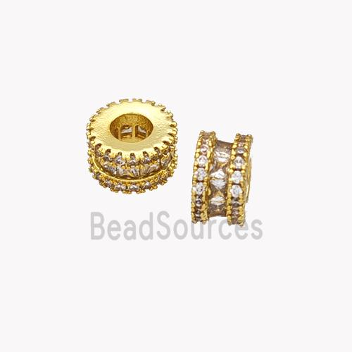 Copper Heishi Beads Pave Zirconia Large Hole Gold Plated