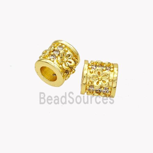 Copper Tube Beads Pave Zirconia Large Hole Gold Plated