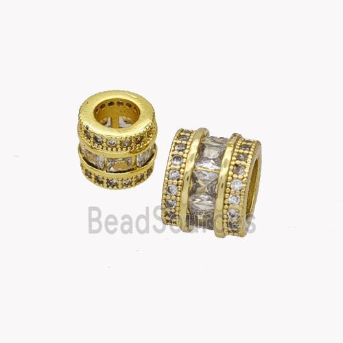 Copper Tube Beads Pave Zirconia Large Hole Gold Plated