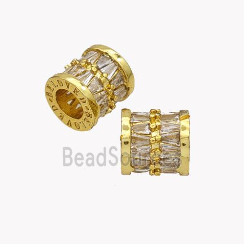 Copper Tube Beads Pave Zirconia Large Hole Gold Plated