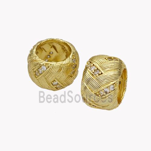 Copper Rondelle Beads Pave Zirconia Large Hole Gold Plated