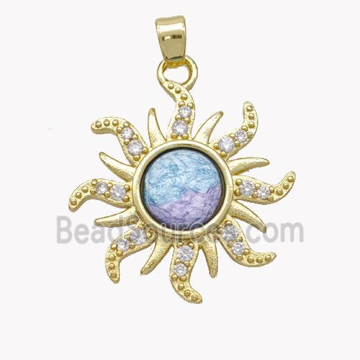 Copper Sun Pendant Pave Acrylic Zirconia Gold Plated