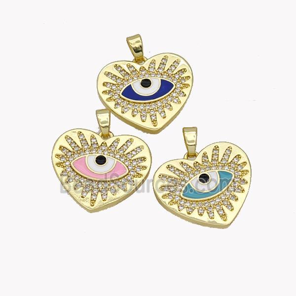 Copper Heart Pendant Pave Zirconia Enamel Evil Eye Gold Plated Mixed