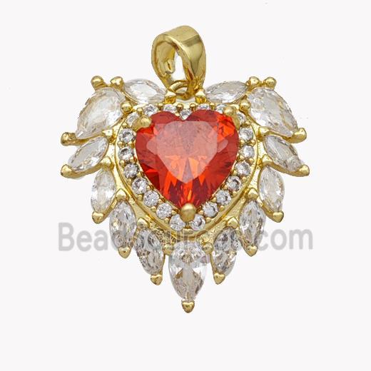 Copper Heart Pendant Pave Crystal Glass Gold Plated