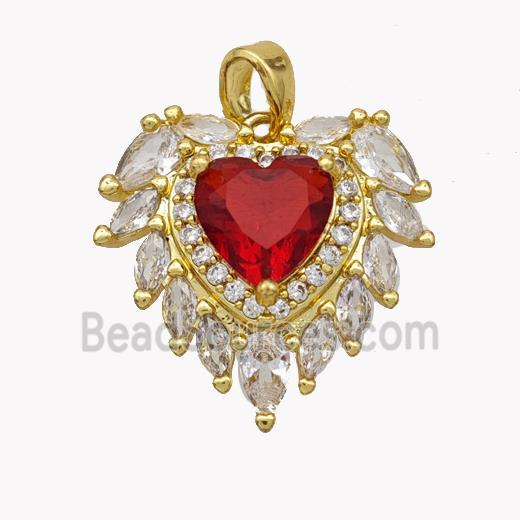 Copper Heart Pendant Pave Crystal Glass Gold Plated