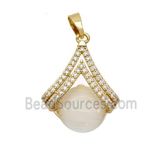 Copper Pendant Pave Cateye Glass Zirconia Gold Plated