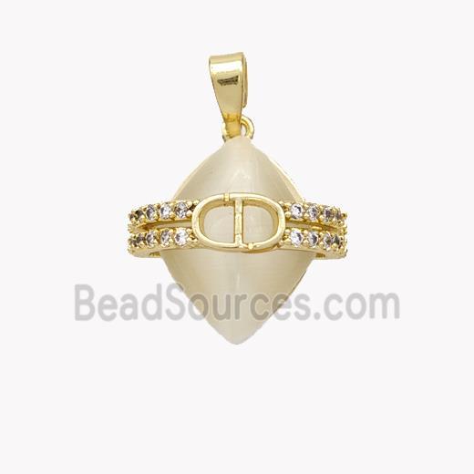 Copper Pendant Pave Cateye Glass Zirconia Gold Plated