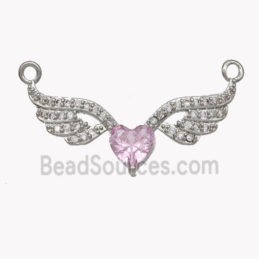 Copper Angel Wings Pave Zirconia 2loops Platinum Plated