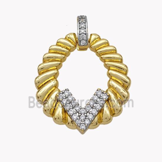 Copper Ring Pendant With V Pave Zirconia Gold Plated
