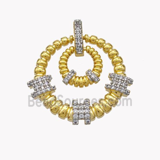 Copper Circle Pendant Pave Zirconia Gold Plated