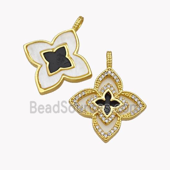 Copper Clover Pendant Pave Zirconia Shell Gold Plated