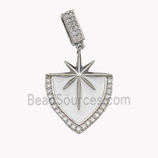 Copper Northstar Pendant Pave Zirconia White Enamel Shield Platinum Plated