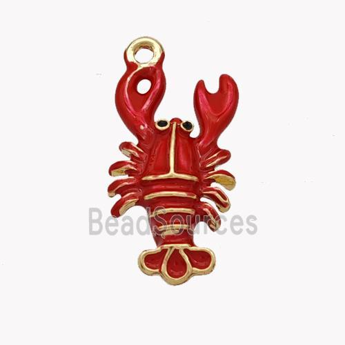 Copper Lobster Pendant Red Enamel Crab Gold Plated