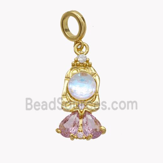 Copper KidGirls Pendant Pave Cateye Glass Gold Plated