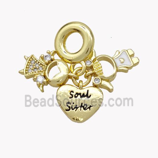 Copper Kids Heart Pendant Pave Zirconia Enamel Gold Plated